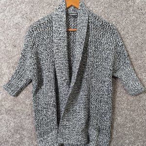 Express Cardigan Women's Large Open Front Short Sleeve Sweater Gray Mesh Knit